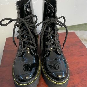 NWT Black Patent vegan leather combat boots size 6